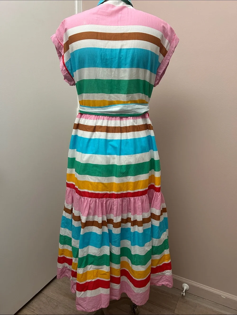 Cotton Colorful Striped Button-Up Tie-Waist Maxi Dress size 8